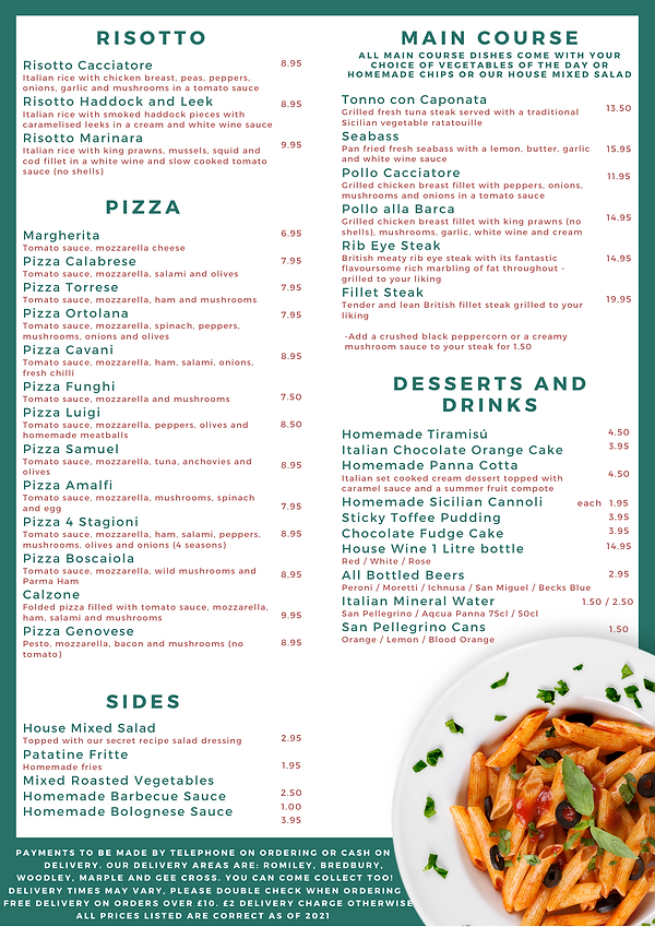 Menu The Italian, Romiley